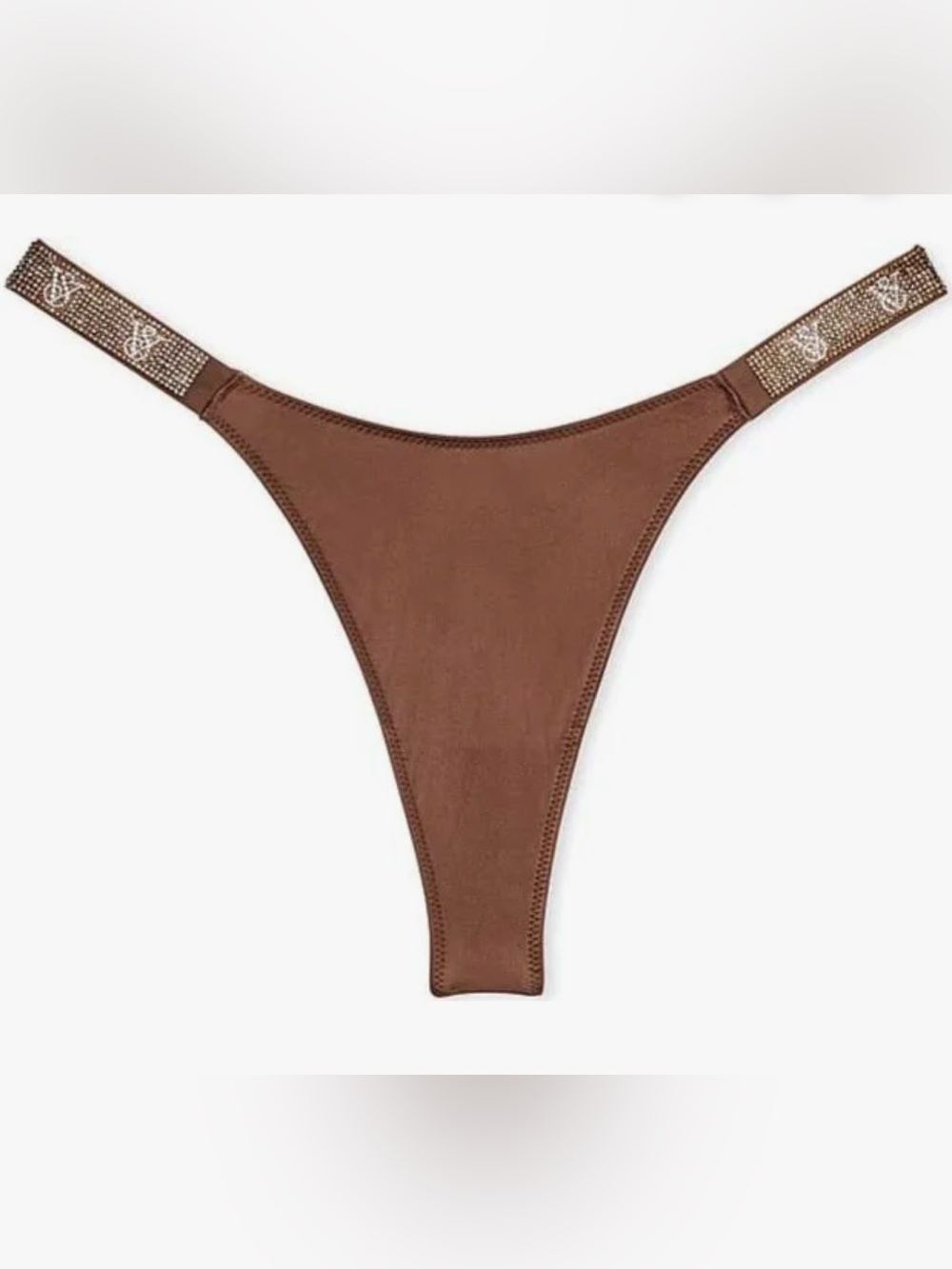 Victoria's Secret Brown Thong with Embellished Logo Straps